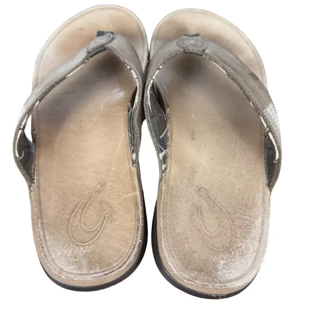 OluKai Tuahine Mens Leather Thongs Flip Flop Beach Vacation Sandals Shoes sz 9